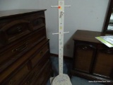 (BR2) WOODEN PAINTED CHILD'S COAT RACK; WHITE WITH PASTEL FLORAL PATTERN. HAS 