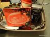 (BR3) LARGE TUB LOT OF KITCHEN ITEMS: LARGE DRINK MUG, PIZZA HUT WATER COOLER (1 GALLON), WINSTON