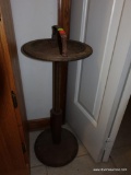 (HALL) STAND UP ASHTRAY; A LITTLE BIT RUSTY BUT WITH INTACT BRASS POLE, HANDLE ON TOP, MEASURES 25