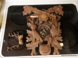 (K) WILDLIFE WOODEN CUCKOO CLOCK; NEEDS A BIT OF TLC, BUT IS A VERY UNIQUE ITEM WITH ALL PARTS