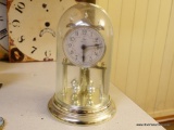 (K) ANNIVERSARY DOME CLOCK BY ELGIN USA; QUARTZ MOVEMENT, GLASS DOME WITH NO CRACKS OR CHIPS, BRASS