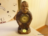 (K) FRIAR FIGURINE CLOCK; MADE BY LUX CLOCK MANUFACTURING OF WATERBURY, CONNECTICUT. CARVED FRIAR