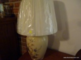 (LR) MARTHA STEWART EVERYDAY LIVING CREAM FLORAL LAMPS; URN-SHAPED BASE WITH FLORAL/ TREE/ BIRD