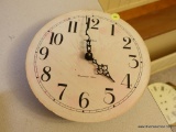 (K) WOODEN WALL CLOCK; WORKS GREAT, BATTERY OPERATED, SIMPLY A WOODEN CIRCLE FACE BY HOWARD MILLER.