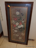 (K) FLORAL/ BUTTERFLY ORIENTAL WALL ART; FRAMED AND DOUBLE MATTED WITH IMAGES OF BUTTERFLIES AND