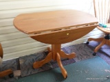 (SUN) LIGHT WOOD DROP-LEAF SIDE PEDESTAL BREAKFAST TABLE; SQUARE PEDESTAL OVER 4 BRACKET STYLE FEET,