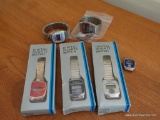 (SUN) MEN'S METAL STRETCH BAND NOVELTY WATCHES; SOME IN ORIGINAL BOXES SUCH AS US MARINE CORPS,