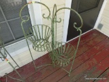 (OUT) SAGE GREEN PAINTED METAL 3-TIERED POTTED PLANT HOLDER; STANDS ABOUT 36