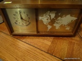 (LR) VINTAGE GENERAL ELECTRIC DESK SIZED WORLD CLOCK WITH WOODEN CASE/ BODY. MEASURES 13