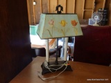 (GAR) DOUBLE LIGHT LAMP WITH FLORAL PAINTED METAL SHADE: 13? X 22?