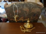 (GAR) BRASS ADJUSTABLE ARM LAMP WITH HARP AND FINIAL: 12? X 16?