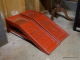 (GAR) PAIR OF RED METAL CAR RAMPS. APPEAR TO HARDLY USED.