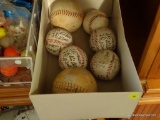 (LR) AUTOGRAPHED BASEBALL/ SOFTBALL LOT; 7 TOTAL PIECES, LOCATED IN WHITE SHOEBOX ON BOOKCASE IN