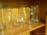 (LR) LOT OF GLASS VASES AND GLOBES FOR CENTERPIECES, 6 TOTAL PIECES, ALL CLEAR GLASS.