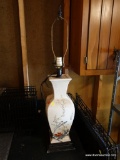 (GAR) ORIENTAL STYLE VASE SHAPED LAMP ON SQUARE BASE, BIRD OF PARADISE PATTERN WITH CHERRY BLOSSOMS