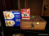 (GAR) SHELF LOT; INCLUDES WOODEN BOX WITH CONTENTS SUCH AS SCREWS, ETC. AS WELL AS BRINKS