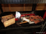 (GAR) ASSORTED TOOLS LOT; INCLUDES RED HANDLED METAL TOOL TRAY AS WELL AS CONTENTS SUCH AS HAMMERS,