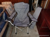 (GAR) EDDIE BAUER CAPTAIN'S CAMPING CHAIR; COLLAPSIBLE AND CONMES WITH DRAWESTRING BAG.