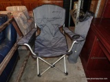 (GAR) EDDIE BAUER CAPTAIN'S CAMPING CHAIR; COLLAPSIBLE AND CONMES WITH DRAWESTRING BAG.