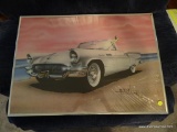 (LR) FRAMED POSTER OF A PINK THUNDERBIRD CARRYING A SURFBOARD AND SPORTING A 