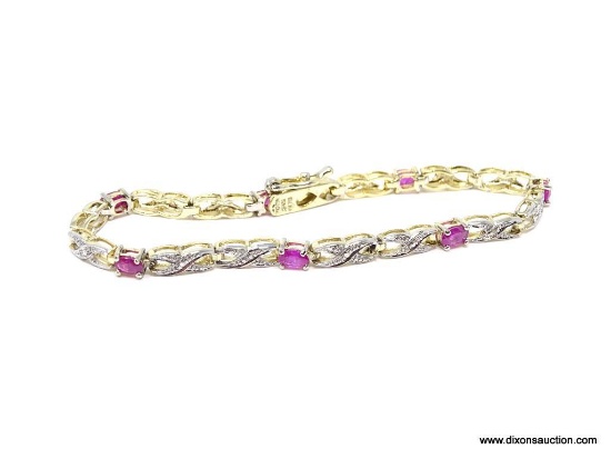 .925 STERLING SILVER 1 1/2 CT RUBY AND DIAMOND BRACELET