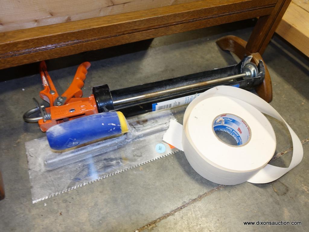 CAULKING GUN, SPARKLING TROWEL AND SHEETROCK TAPE Proxibid