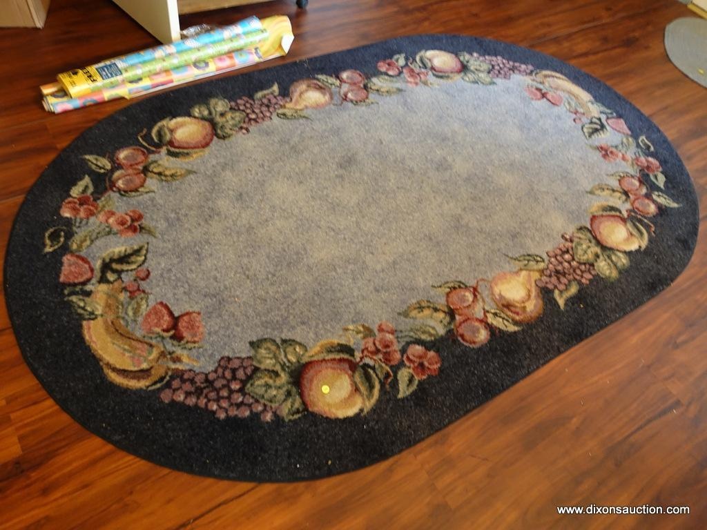 Dr Oval Shaped Area Rug With Fruit Patterned Border Outer Edge Dr Oval Shaped Area Rug With Fruit