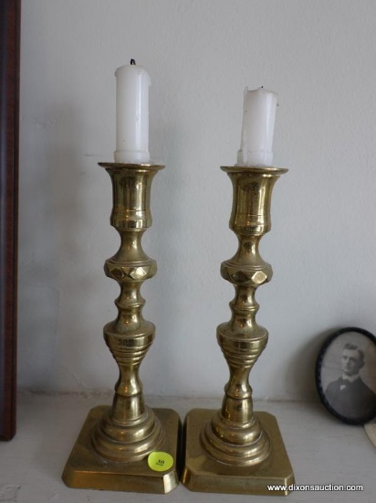 (LR) PAIR OF BRASS BEEHIVE CANDLEHOLDERS-9"H