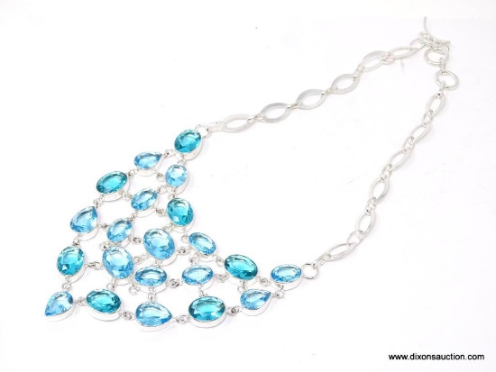 .925 STERLING SILVER 18-20" SPECTACULAR AAA TOP QUALITY BLUE TOPAZ FACETED DESIGNER NECKLACE WITH