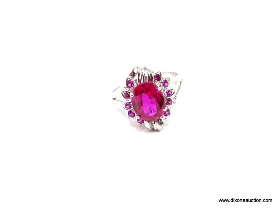 .925 STERLING SILVER AAA TOP QUAITY RAVISHING 2.70 CT RICH RED FACETED OVAL RED RUBY SURROUNDED WITH