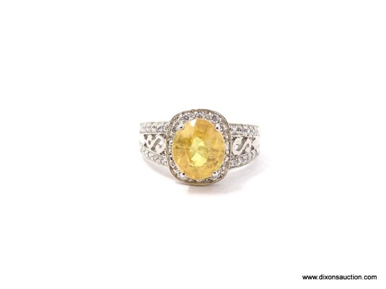 .925 STERLING SILVER EXQUISITE AAA TOP QUALITY 3.80 CT OVAL FACETED YELLOW SAPPHIRE; SURROUNDED WITH