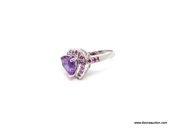 .925 STERLING SILVER AAA TOP QUALITY 4.20 CT HEATER-SHAPED FACETED BLUE/PURPLE SAPPHIRE MAIN STONE.