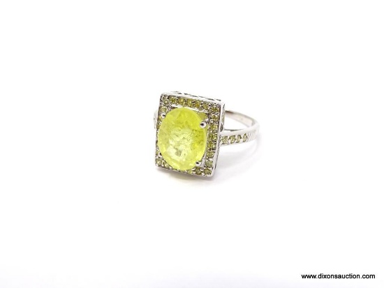 .925 STERLING SILVER AAA TOP QUALITY 5.05 CT; OVAL FACETED LEMON YELLOW SAPPHIRE SURROUNDED WITH 34