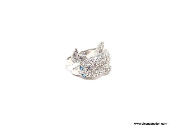 .925 STERLING SILVER AAA TOP QUALITY DESIGNED DOLPHIN RING; COVERED WITH 39 PCS OR ROUND DIAMOND CUT