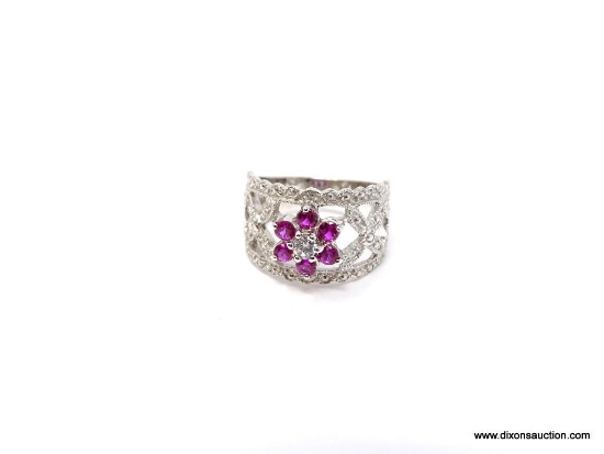 .925 STERLING SILVER AAA TOP QUALITY BEAUTIFUL WIDE BAND WITH CENTER DIAMOND CUT WHITE SAPPHIRE;