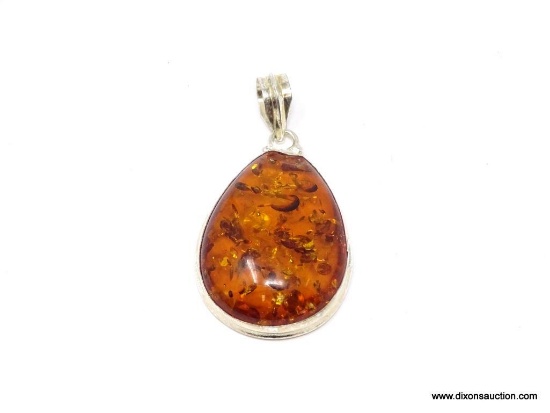 .925 STERLING SILVER 2 1/2" GORGEIOUS AMBER XL-LARGE DROP PENDANT. RETAIL $125.00
