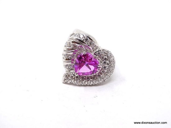 .925 STERLING SILVER GORGEOUS 3.40 CT FACETED PLATINUM PINK TOURMALINE CENTER STONE. HEART SHAPE