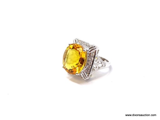 .925 STERLING SILVER AAA TOP QUALITY SPECTACULAR AMAZING 13.10 CTS FACETED CENTERSTONE YELLOW GOLDEN