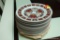 (R2) SEYMOUR MANN IN DERBYSHIRE FINE CHINA SMALL PLATES; MADE IN JAPAN, WHITE WITH REGAL RED AND