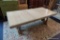(R2) BROYHILL PREMIER PICKLED OAK DINING ROOM TABLE; CARVED TRESTLE BASE IN A LIGHT FINISH WITH SAGE