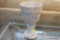 (R2) WHITE ALABASTER PEDESTAL GOBLET; CUP UNSCREWS FROM BASE, SCALLOPED TOP EDGE, MEASURES 5 IN