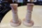 (R3) PINK MARBLE CANDLESTICK HOLDERS; BEAUTIFUL PIECES TO HOLD LONG TAPER CANDLES WITH ROUND BASES