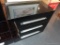 (R4) GLOSSY MODERN BLACK LACQUER 3-DRAWER BACHELOR'S CHEST; STYLISH AND CONTEMPORARY, MATCHES SET OF