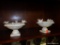 (R4) PAIR OF WHITE ALABASTER PEDESTAL DISHES WITH BIRDS ALONG TOP EDGE; EACH MEASURES 6 IN DIAMETER