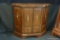 (WIN) WOODEN CONSOLE CABINET; ANGLED FRONT WITH 4 PANELED FRONT SIDES, 2 OF WHICH ARE DOORS TO OPEN