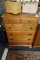 (R5) MID CENTURY MAPLE SUMTER FURNITURE COMPANY CHEST OF DRAWERS; 2 HALF DRAWERS WITH LION HEAD