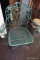 (R6) GREEN WROUGHT IRON ARM CHAIR; LATTICE SEAT AND BACK WITH FLOWER/LEAF PATTERN ON ARMS AND BACK