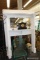 (R6) HISTORIC VINTAGE LARGE WHITE WOODEN MANTEL; MOULDED TOP WITH GRECIAN STYLE REEDED COLUMNS ON