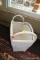 (WIN) WHITE WICKER MAGAZINE BASKET; THIS BESIDE THE COUCH WHITE WICKER MAGAZINE BASKET IS THE