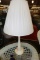(WIN) WHITE TABLE TOP LAMP; CLASSIC WHITE TABLE LAMP WITH SMALL ROUND BASE, IN PRISTINE